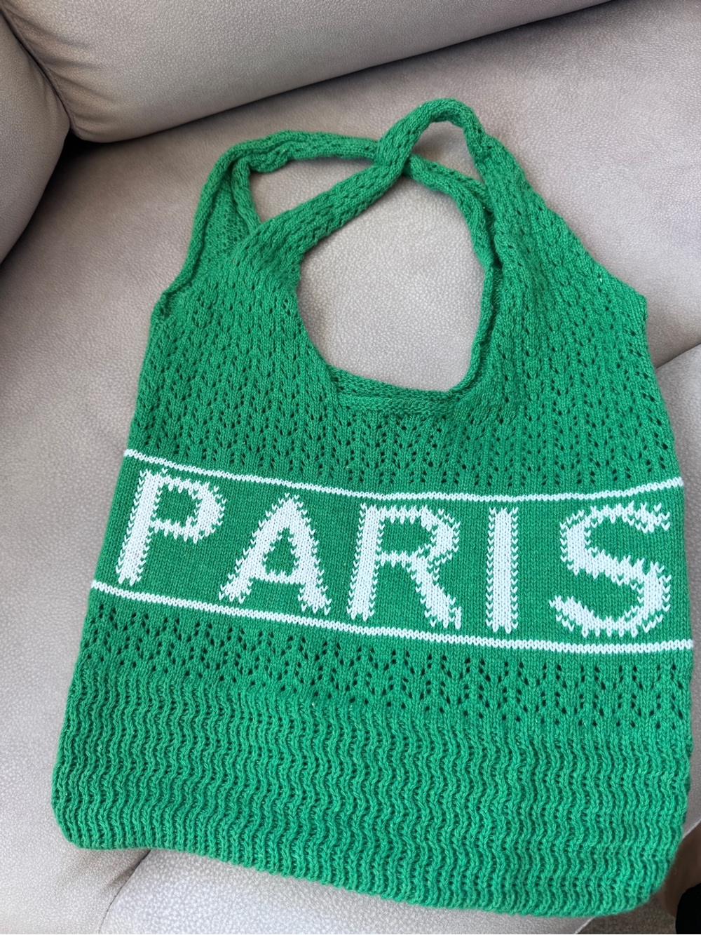Green 'PARIS' Knit Tote Bag - Unbranded